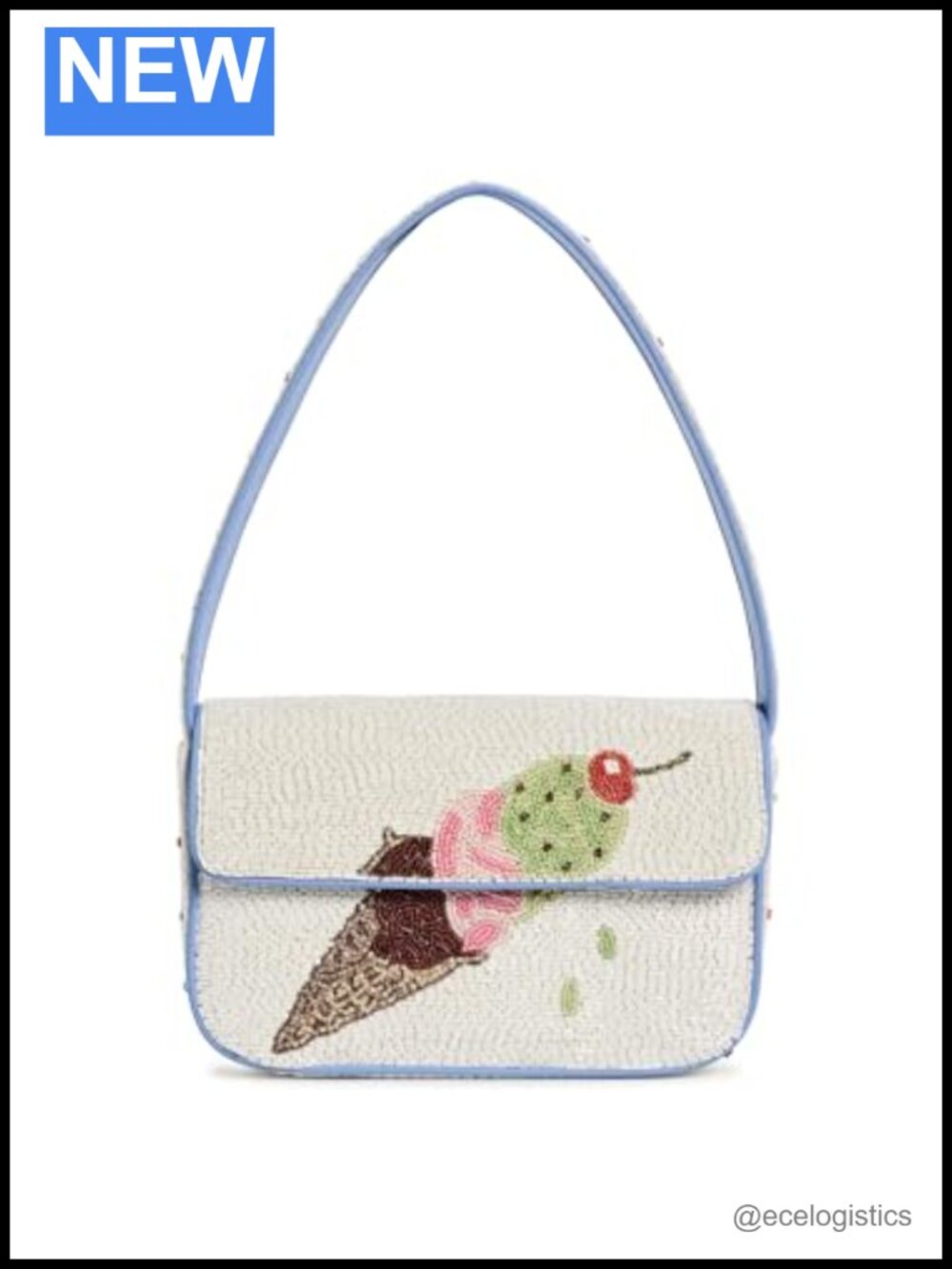 Beaded Shoulder Bag with Leather Trim